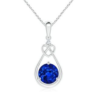 7mm AAAA Sapphire Knotted Heart Pendant with Diamond in P950 Platinum