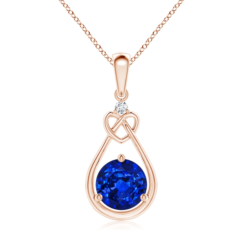 7mm Lab-Grown Sapphire Knotted Heart Pendant with Diamond in Rose Gold