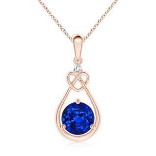 7mm AAAA Sapphire Knotted Heart Pendant with Diamond in Rose Gold