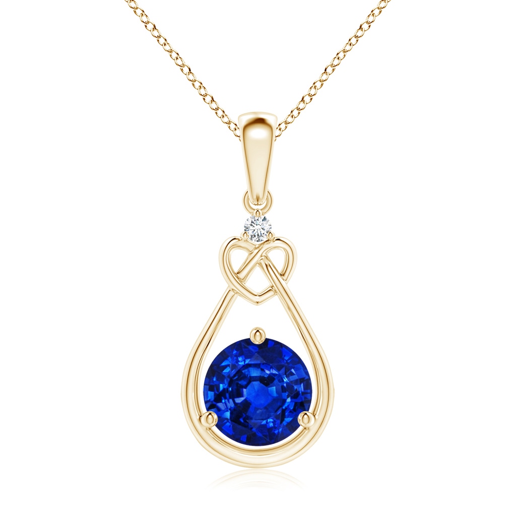 7mm Lab-Grown Sapphire Knotted Heart Pendant with Diamond in Yellow Gold