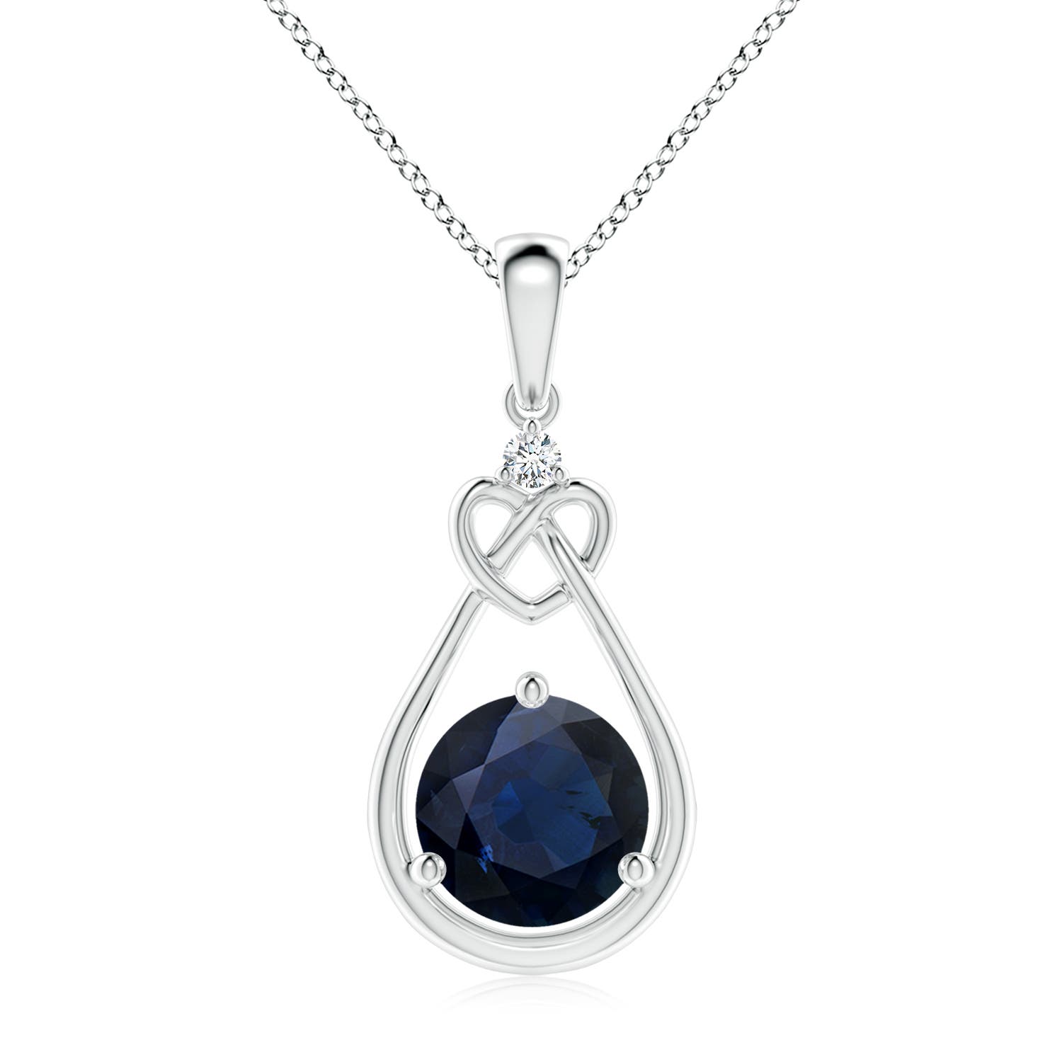 8mm A Sapphire Knotted Heart Pendant with Diamond in P950 Platinum