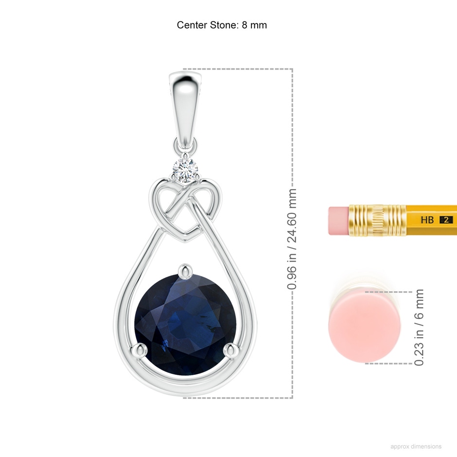 8mm A Sapphire Knotted Heart Pendant with Diamond in P950 Platinum ruler