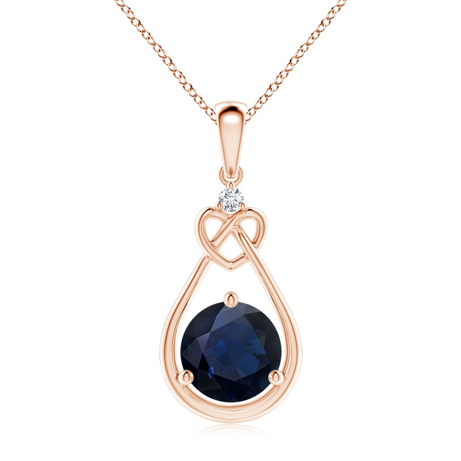 8mm A Sapphire Knotted Heart Pendant with Diamond in Rose Gold 