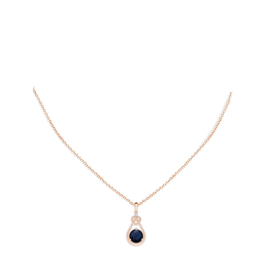 8mm A Sapphire Knotted Heart Pendant with Diamond in Rose Gold pen