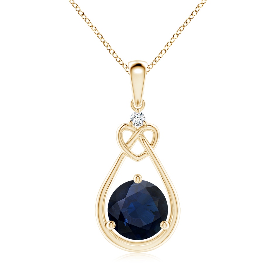 8mm A Sapphire Knotted Heart Pendant with Diamond in Yellow Gold 