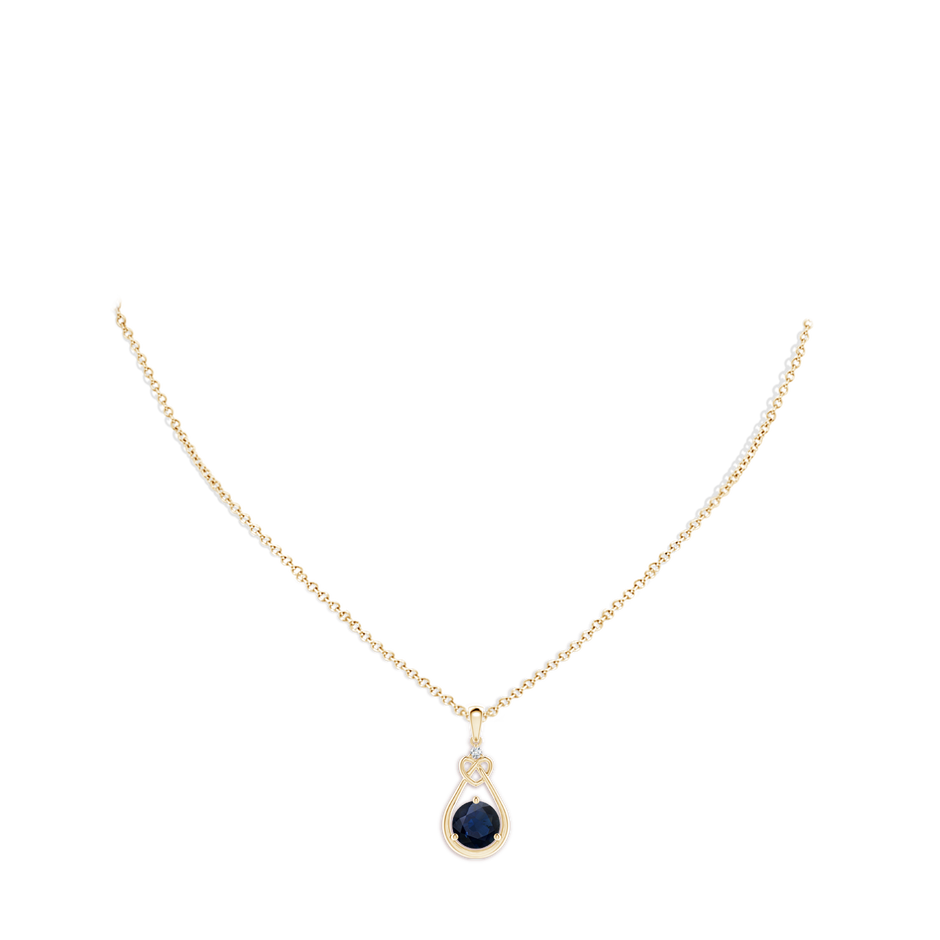 8mm A Sapphire Knotted Heart Pendant with Diamond in Yellow Gold pen