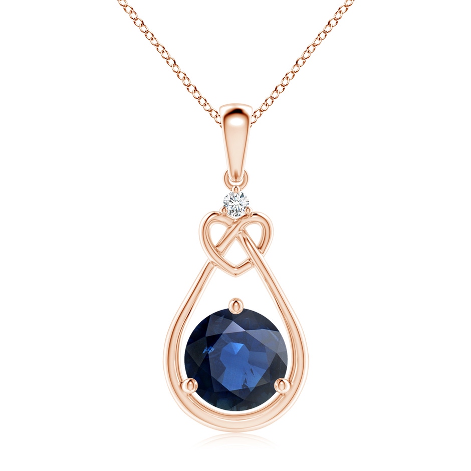 8mm AA Sapphire Knotted Heart Pendant with Diamond in 18K Rose Gold 