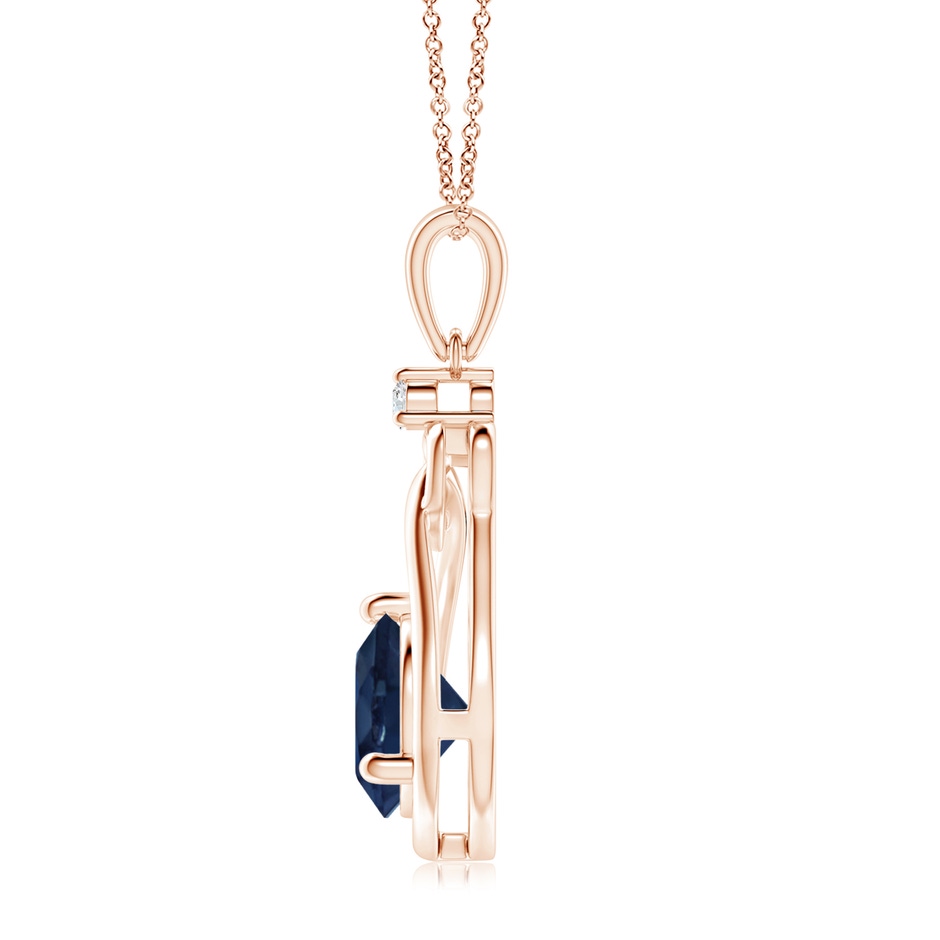 8mm AA Sapphire Knotted Heart Pendant with Diamond in Rose Gold side 199
