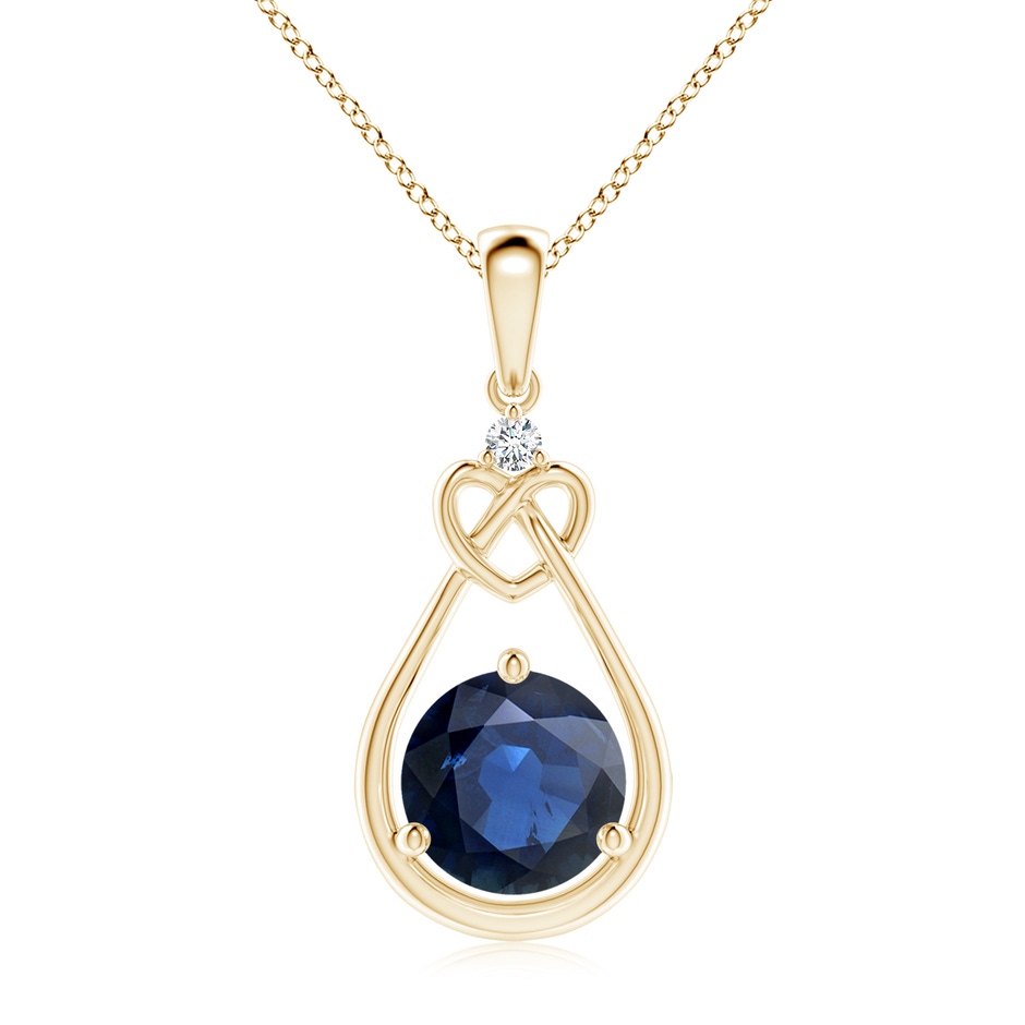 8mm AA Sapphire Knotted Heart Pendant with Diamond in Yellow Gold 