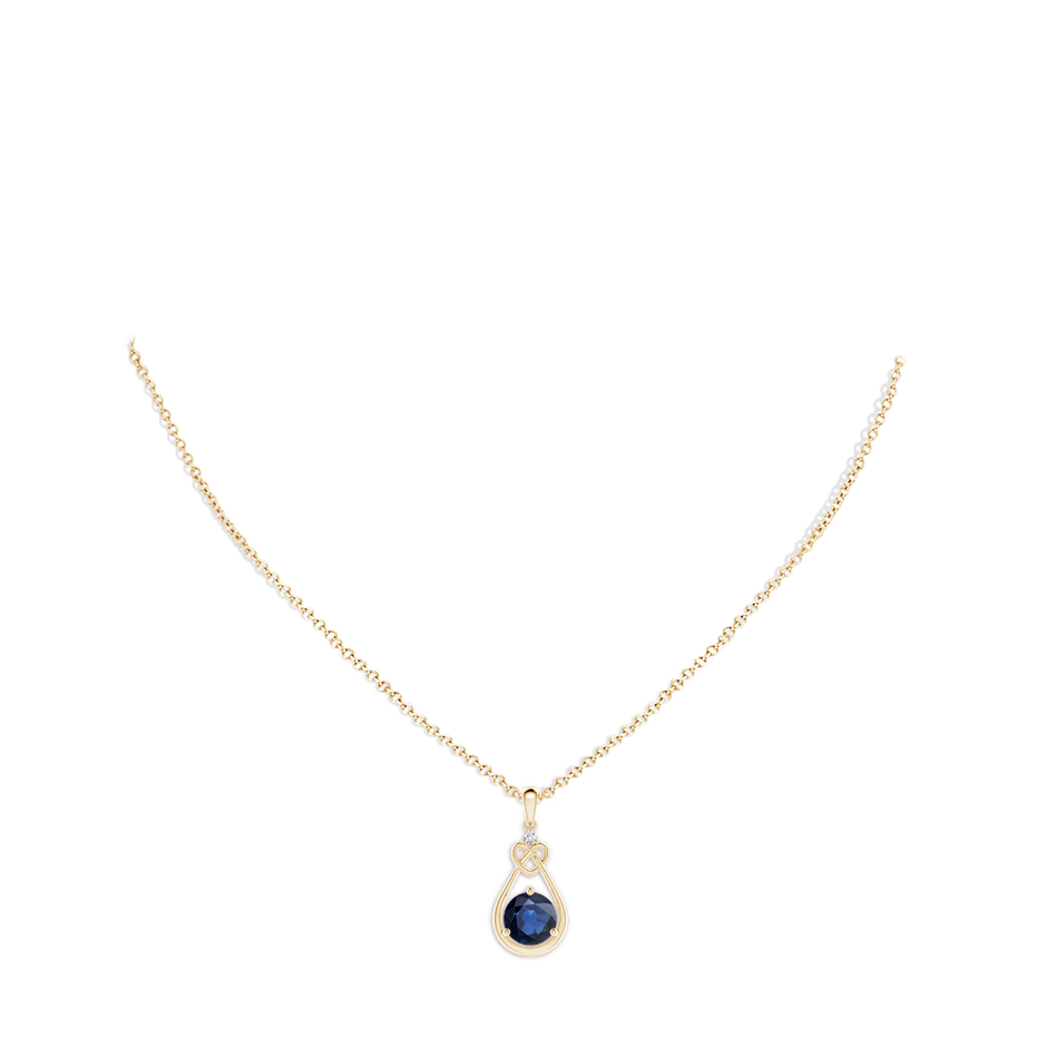 8mm AA Sapphire Knotted Heart Pendant with Diamond in Yellow Gold pen