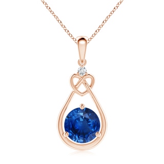 8mm AAA Sapphire Knotted Heart Pendant with Diamond in 18K Rose Gold