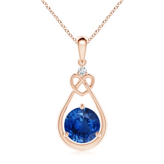 8mm AAA Sapphire Knotted Heart Pendant with Diamond in Rose Gold