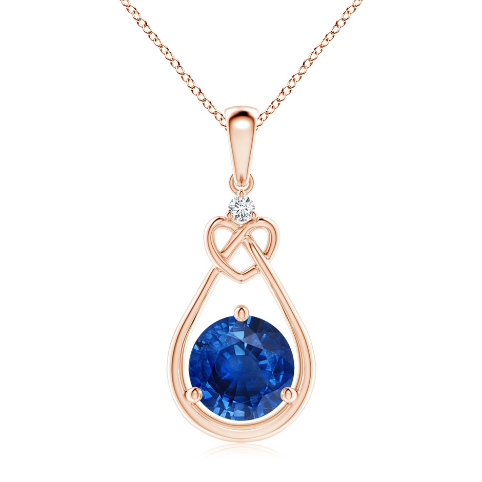 8mm AAA Sapphire Knotted Heart Pendant with Diamond in Rose Gold 