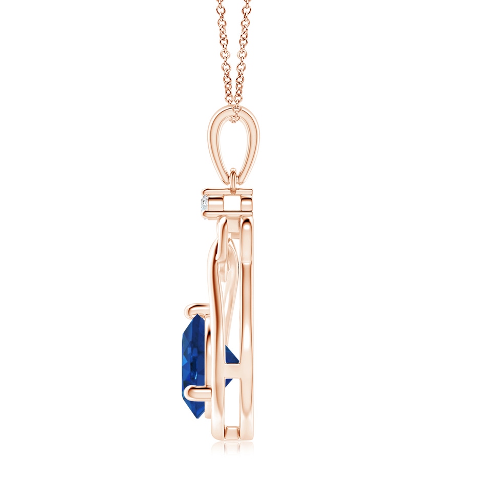 8mm AAA Sapphire Knotted Heart Pendant with Diamond in Rose Gold side 199