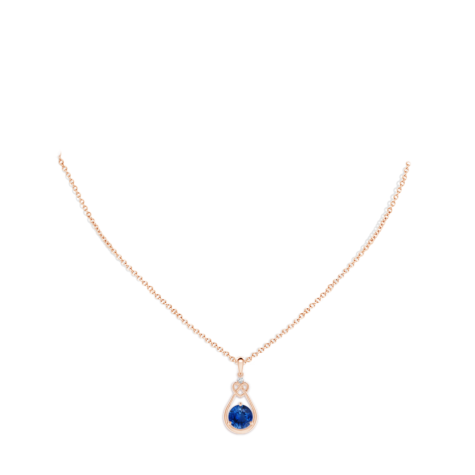 8mm AAA Sapphire Knotted Heart Pendant with Diamond in Rose Gold pen