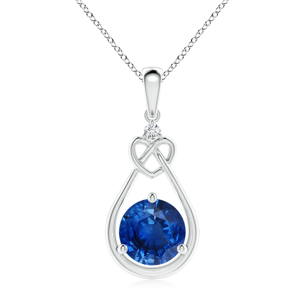 8mm AAA Sapphire Knotted Heart Pendant with Diamond in White Gold