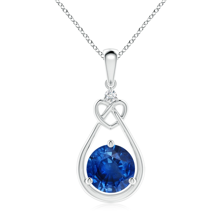 8mm AAA Sapphire Knotted Heart Pendant with Diamond in White Gold 