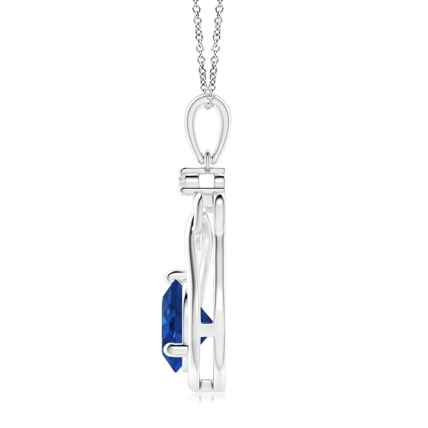 8mm AAA Sapphire Knotted Heart Pendant with Diamond in White Gold - side 2