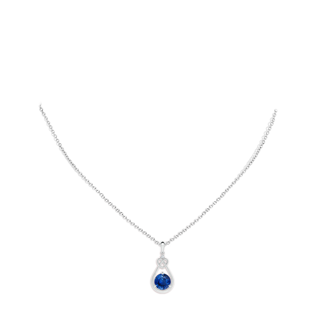 8mm AAA Sapphire Knotted Heart Pendant with Diamond in White Gold pen
