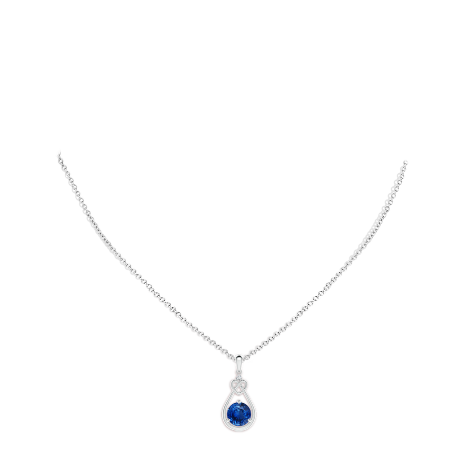 8mm AAA Sapphire Knotted Heart Pendant with Diamond in White Gold pen