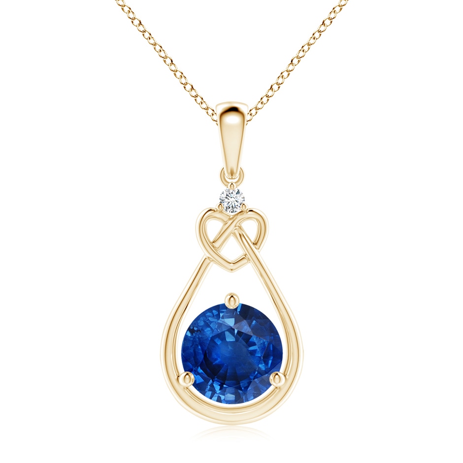 8mm AAA Sapphire Knotted Heart Pendant with Diamond in Yellow Gold 