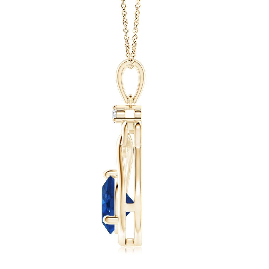 8mm AAA Sapphire Knotted Heart Pendant with Diamond in Yellow Gold side 199