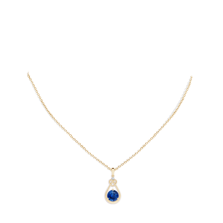 8mm AAA Sapphire Knotted Heart Pendant with Diamond in Yellow Gold pen