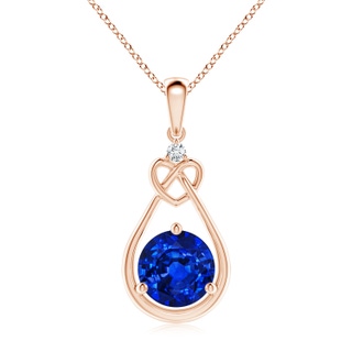 8mm AAAA Sapphire Knotted Heart Pendant with Diamond in 10K Rose Gold