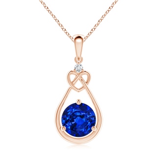 8mm AAAA Sapphire Knotted Heart Pendant with Diamond in 18K Rose Gold