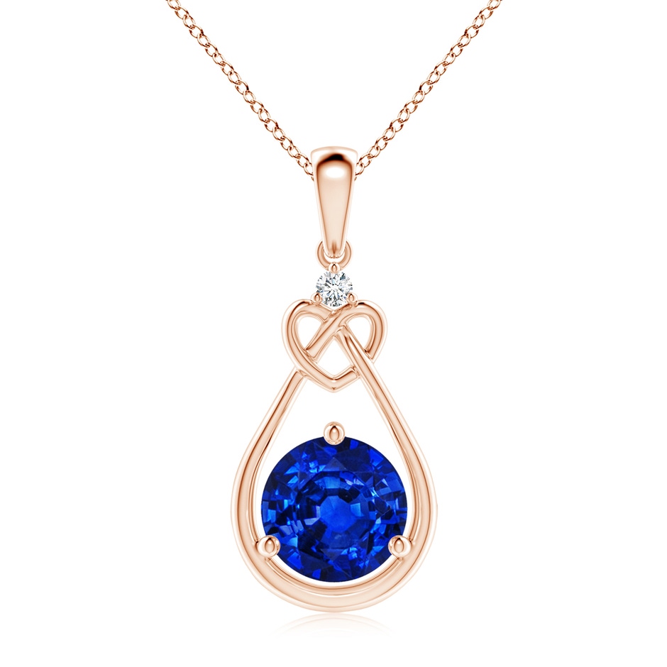 8mm AAAA Sapphire Knotted Heart Pendant with Diamond in 18K Rose Gold 
