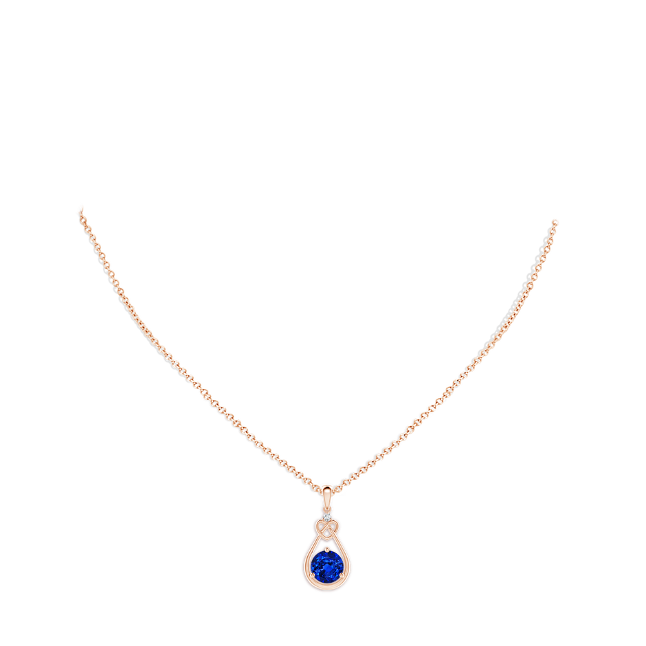 8mm AAAA Sapphire Knotted Heart Pendant with Diamond in 18K Rose Gold pen