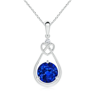 8mm AAAA Sapphire Knotted Heart Pendant with Diamond in P950 Platinum