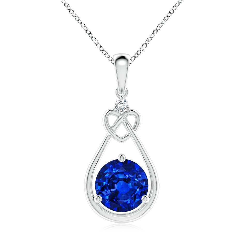 8mm AAAA Sapphire Knotted Heart Pendant with Diamond in S999 Silver 