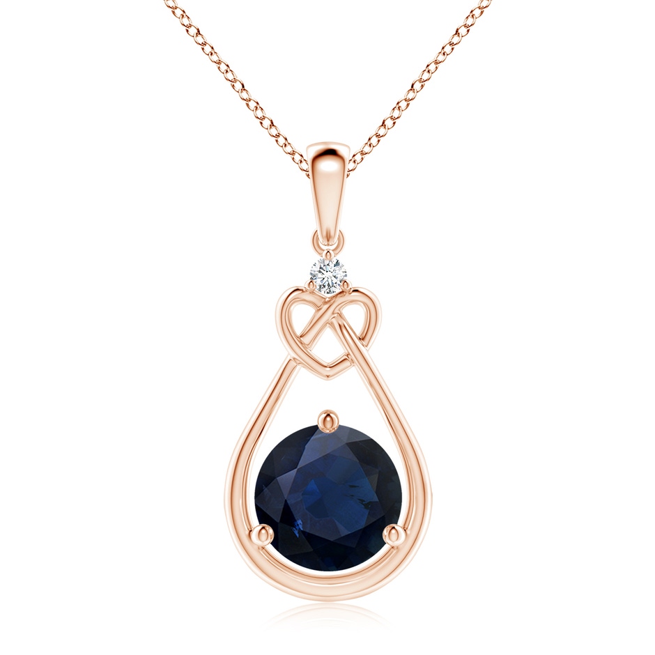 9mm A Sapphire Knotted Heart Pendant with Diamond in 18K Rose Gold 
