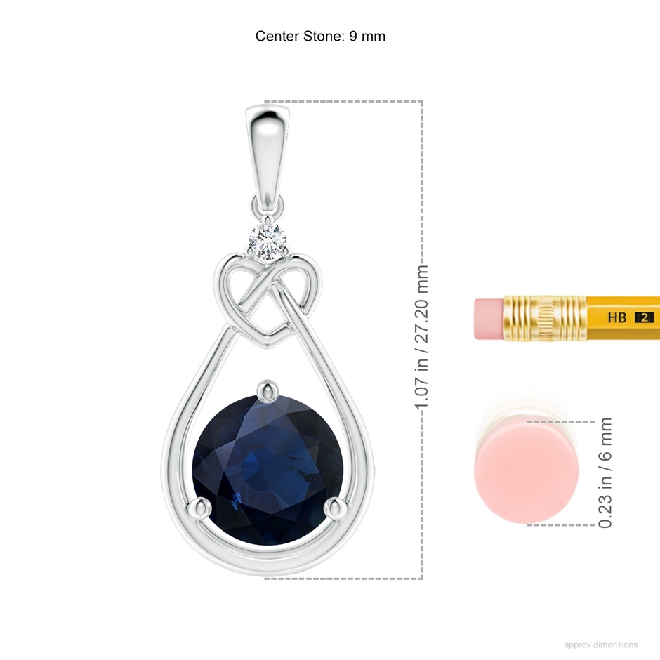 9mm A Sapphire Knotted Heart Pendant with Diamond in P950 Platinum ruler