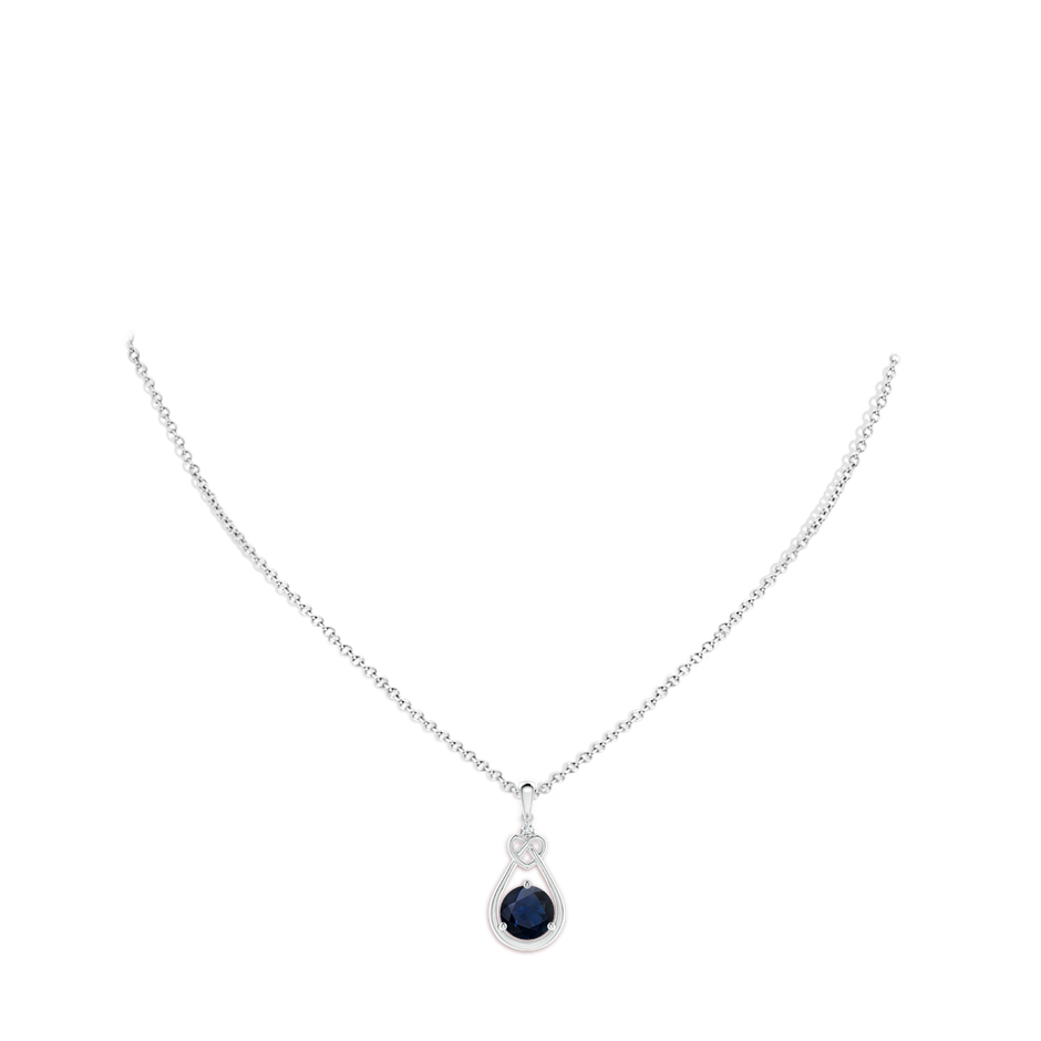 9mm A Sapphire Knotted Heart Pendant with Diamond in P950 Platinum pen