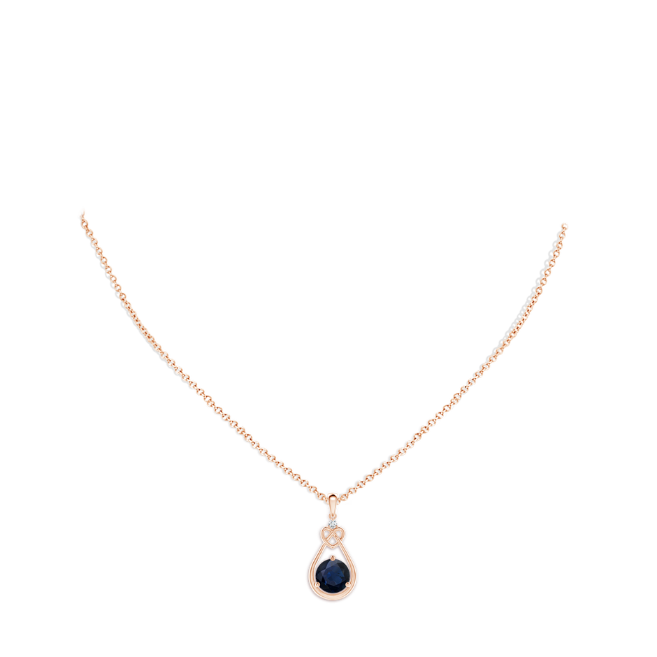 9mm A Sapphire Knotted Heart Pendant with Diamond in Rose Gold pen