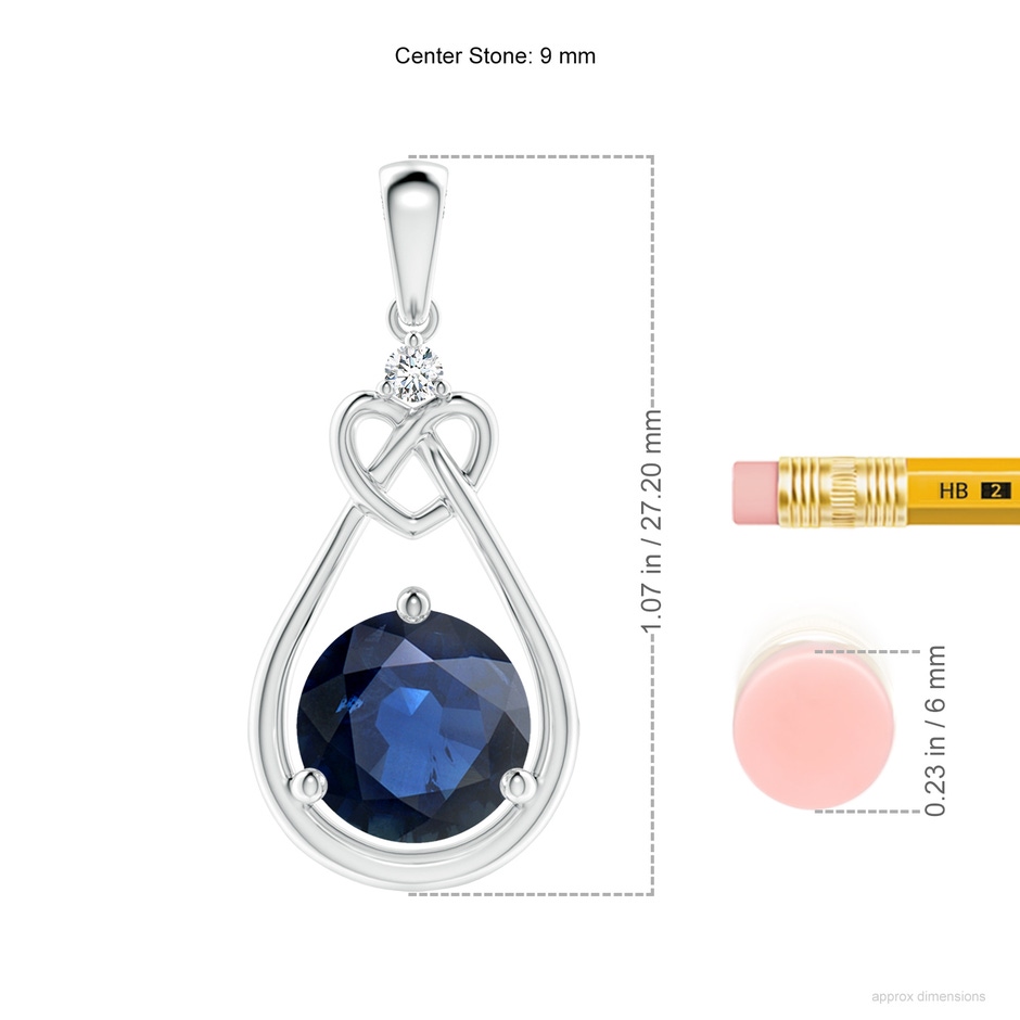 9mm AA Sapphire Knotted Heart Pendant with Diamond in P950 Platinum ruler