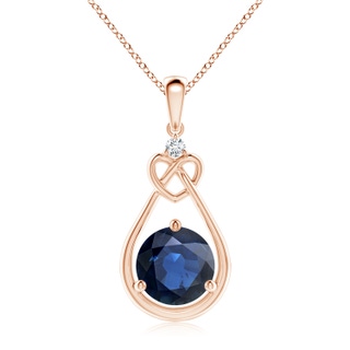 9mm AA Sapphire Knotted Heart Pendant with Diamond in Rose Gold