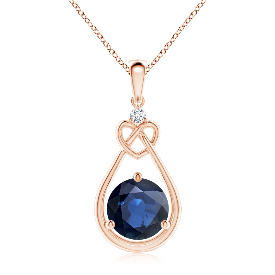 9mm AA Sapphire Knotted Heart Pendant with Diamond in Rose Gold 