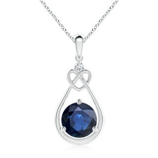 9mm AA Sapphire Knotted Heart Pendant with Diamond in S999 Silver