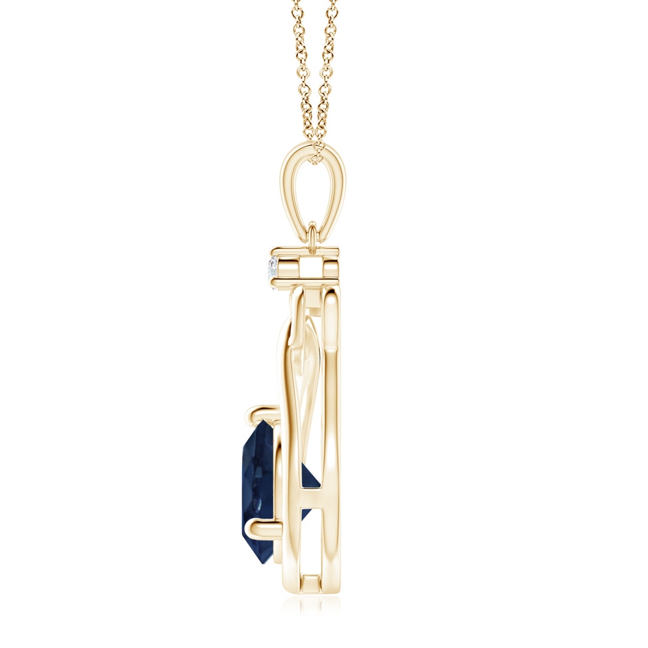 9mm AA Sapphire Knotted Heart Pendant with Diamond in Yellow Gold side 199
