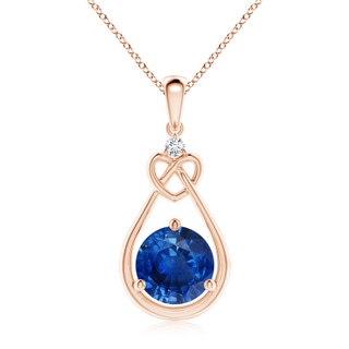 9mm AAA Sapphire Knotted Heart Pendant with Diamond in Rose Gold