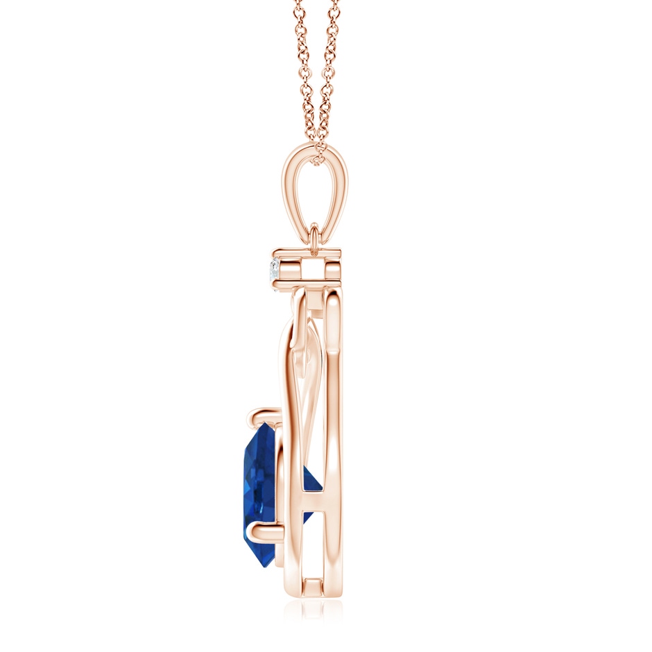 9mm AAA Sapphire Knotted Heart Pendant with Diamond in Rose Gold side 199
