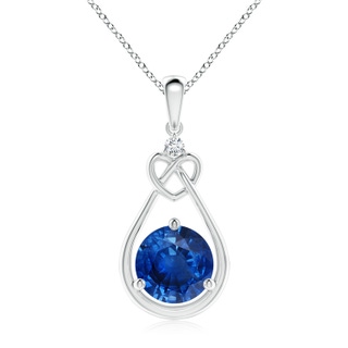 9mm AAA Sapphire Knotted Heart Pendant with Diamond in S999 Silver