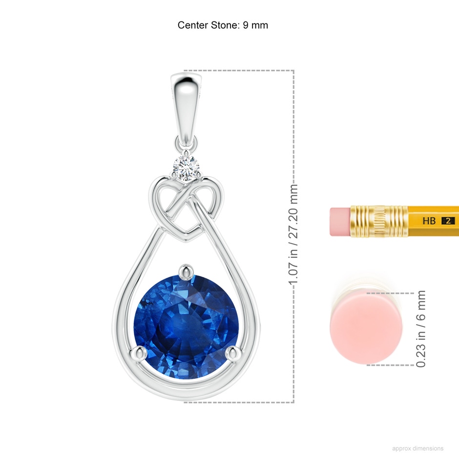 9mm AAA Sapphire Knotted Heart Pendant with Diamond in S999 Silver ruler