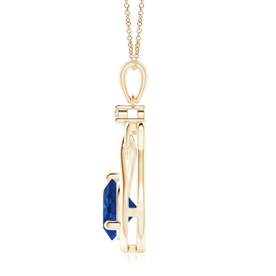 9mm AAA Sapphire Knotted Heart Pendant with Diamond in Yellow Gold side 199