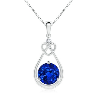 9mm Lab-Grown Sapphire Knotted Heart Pendant with Diamond in P950 Platinum