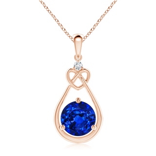 9mm AAAA Sapphire Knotted Heart Pendant with Diamond in Rose Gold