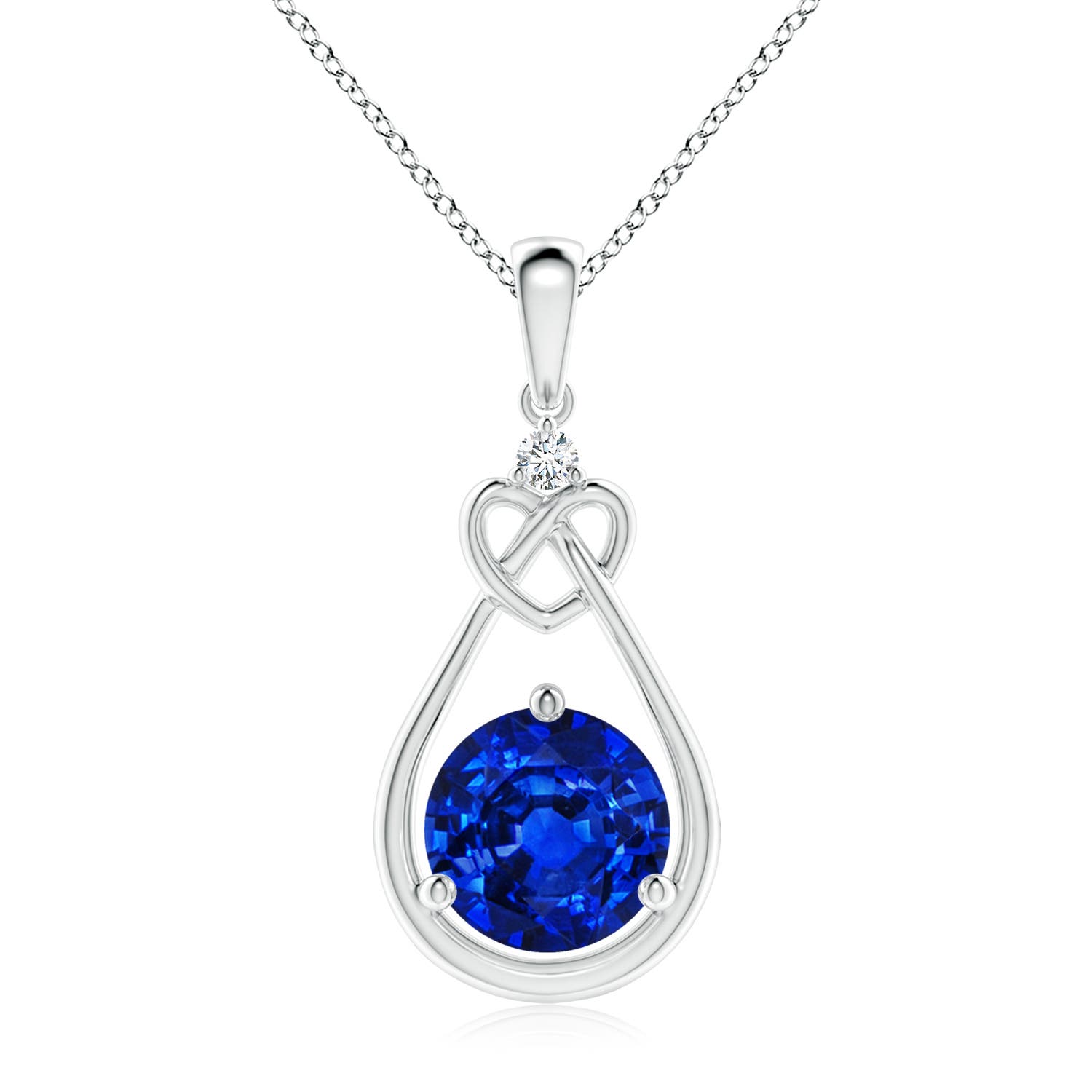 9mm AAAA Sapphire Knotted Heart Pendant with Diamond in S999 Silver